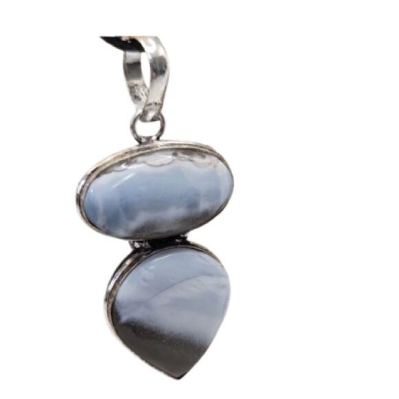 Blue Owyhee Opal Pendant handmade with organza pouch and satin cord necklace - Picture 2 of 5